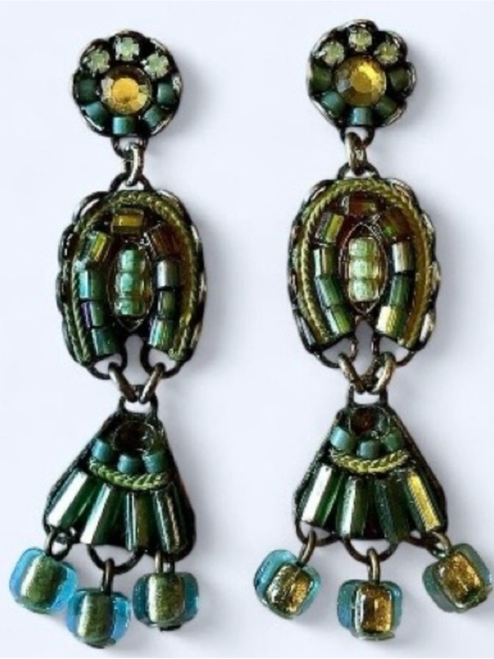AYALA BAR Blue/Green Bead and Crystal Earrings with Posts—Great condition